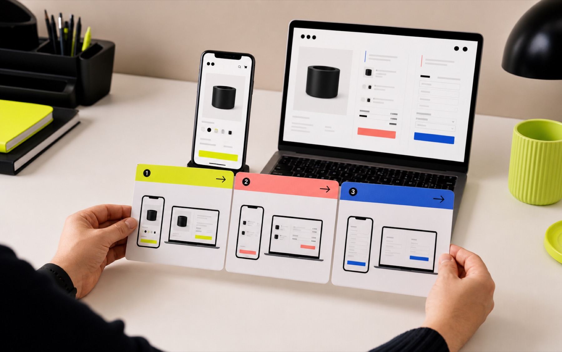 Comparing product, cart and checkout continuity on phone and laptop